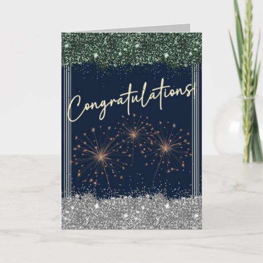 Carte Félicitations Graduation Green & Silver Sparkle (Devant)