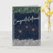 Carte Félicitations Graduation Green & Silver Sparkle (Fleur jaune)