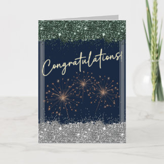 Carte Félicitations Graduation Green & Silver Sparkle