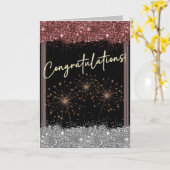 Carte Félicitations Graduation Maron & Argent Sparkle (Fleur jaune)