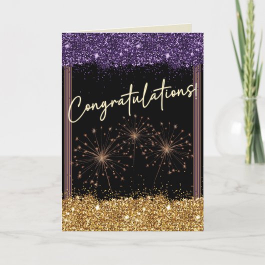 Carte Félicitations Graduation Purple & Gold Sparkle (Devant)