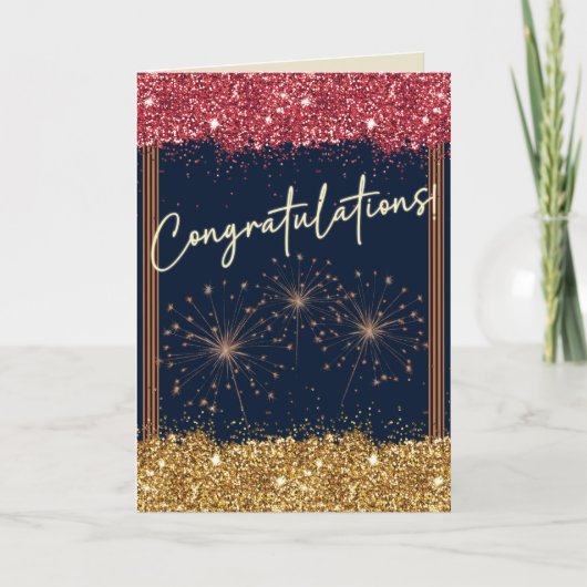 Carte Félicitations Graduation Red & Gold Sparkle (Devant)