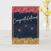 Carte Félicitations Graduation Red & Gold Sparkle (Fleur jaune)