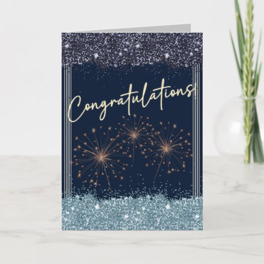 Carte Félicitations Graduation Sky Blue & Navy Sparkle (Devant)