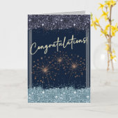 Carte Félicitations Graduation Sky Blue & Navy Sparkle (Fleur jaune)