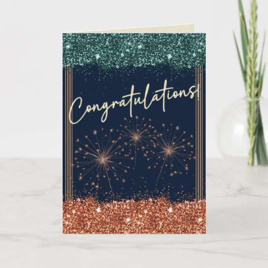 Carte Félicitations Graduation Turquoise & Orange Sparkl (Devant)