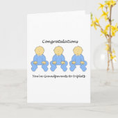 Carte Félicitations, grands-parents à Triplet Boys. (Fleur jaune)