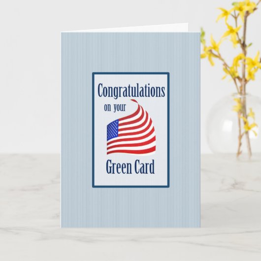 Carte Félicitations Green Card US Drapeau (Fleur jaune)