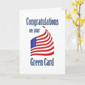 Carte Félicitations Green Card US Drapeau (Fleur jaune)
