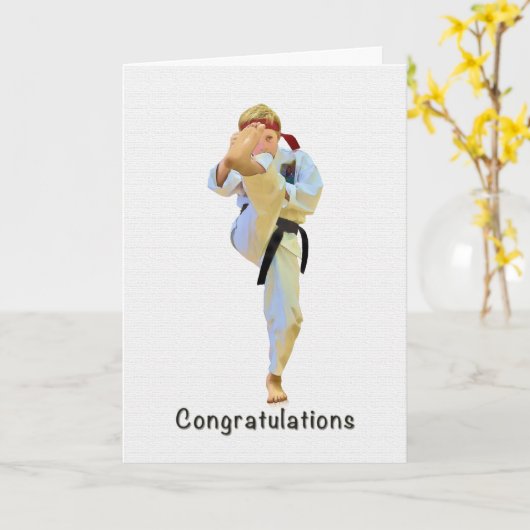 Carte Félicitations, Karate Kicking Black Belt Card (Fleur jaune)