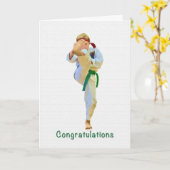 Carte Félicitations, Karate Kicking Green Belt Card (Fleur jaune)