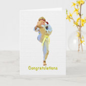 Carte Félicitations, Karate Kicking Yellow Belt Card (Fleur jaune)