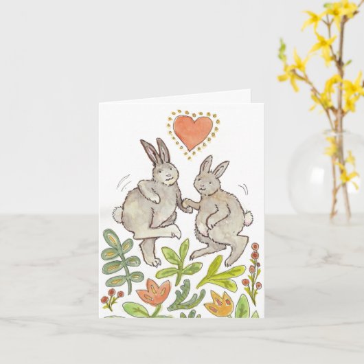 Carte Félicitations lapin (Fleur jaune)