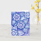 Carte Félicitations Mandala Royal Bleu Damassé Indien (Fleur jaune)