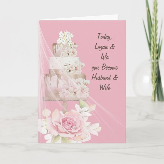 Carte Félicitations Mariage Card Cake & Flowers (Devant)