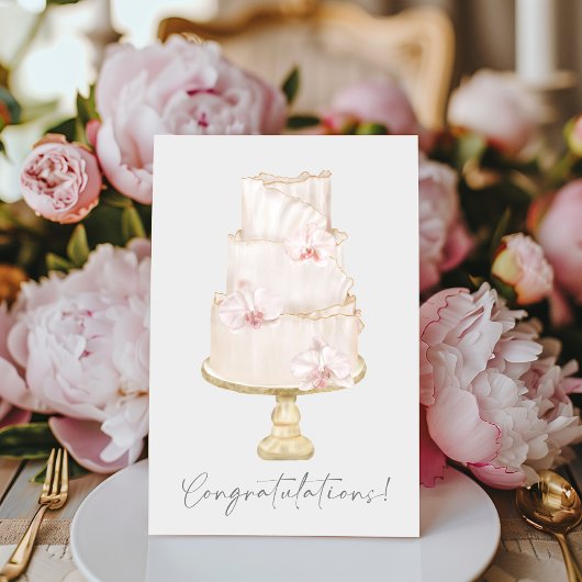 Carte Félicitations Mariage d'orchidée gâteau