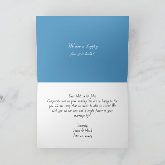 Carte Félicitations Mariage Floral (Bleu) (Intérieur)