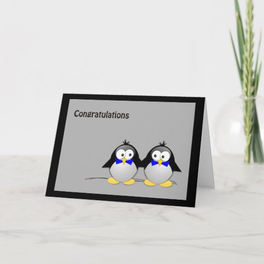 Carte Félicitations Mariage/ Union Gay- Penguins (Devant)