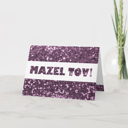 Carte Félicitations Mazel Tov Paillettes Violet Lavande (Devant)