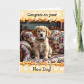 Carte Félicitations mignonnes pour votre nouveau chien R (Devant)