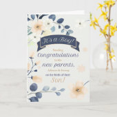 Carte Félicitations Naissance d'un Fils bleu et jaune (Fleur jaune)