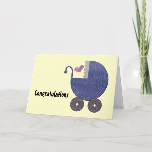 Carte Félicitations Nouveau bébé garçon avec Blue Pram A (Devant)