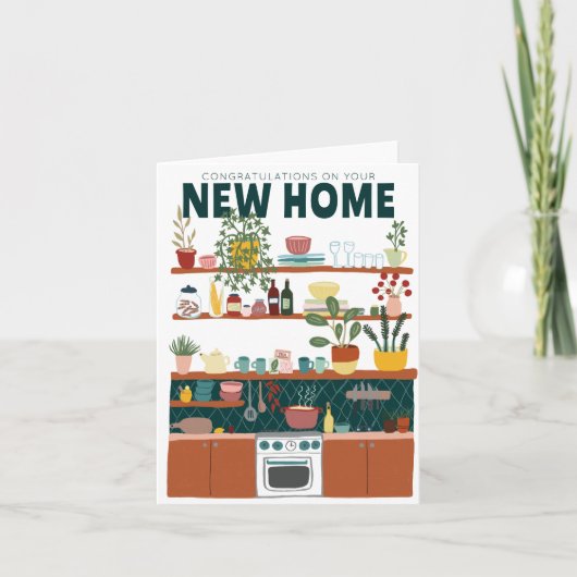 Carte FÉLICITATIONS NOUVELLE MAISON MOVING Cute Kitchen (Devant)