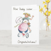 Carte Félicitations - Nouvelle Soeur Bébée ! (Fleur jaune)