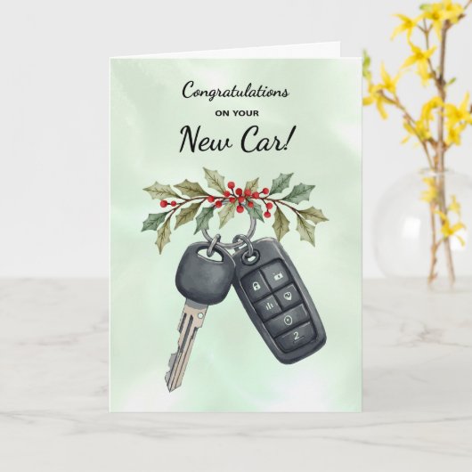 Carte Félicitations Nouvelle Voiture Noël Holly Berries (Fleur jaune)