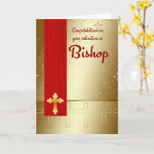 Carte Félicitations Ordination Évêque En Rouge Et Or (Fleur jaune)