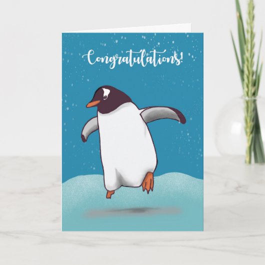 Carte Félicitations Penguin Jumping Pour La Joie (Devant)