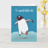 Carte Félicitations Penguin Jumping Pour La Joie (Fleur jaune)