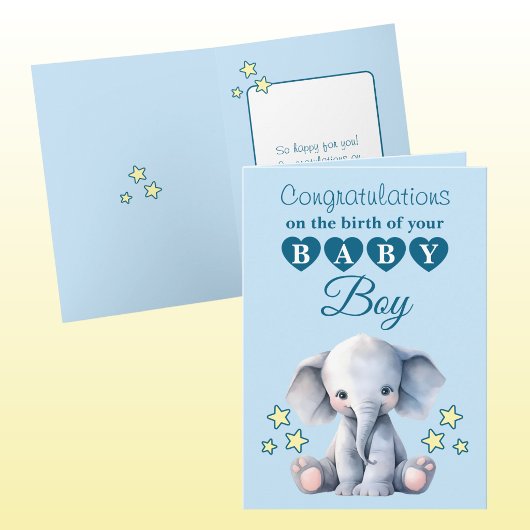 Carte Félicitations petit garçon éléphant bleu