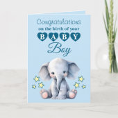 Carte Félicitations petit garçon éléphant bleu (Devant)