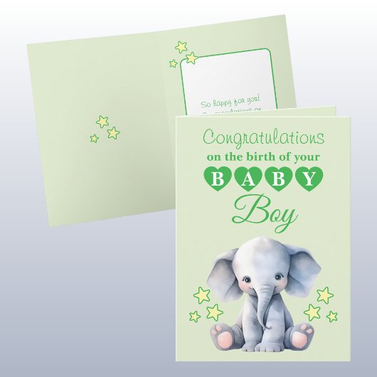 Carte Félicitations petit garçon éléphant vert