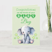 Carte Félicitations petit garçon éléphant vert (Devant)