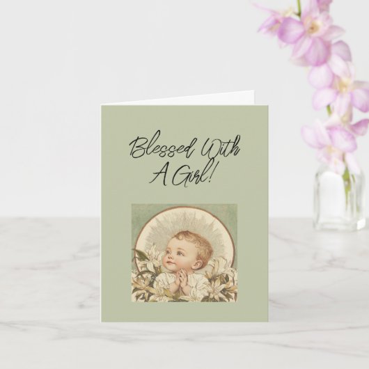 Carte Félicitations pour bébé fille chrétienne, Texte pe (Orchidée)