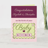 Carte Félicitations pour bébé fille rose vert (Devant)