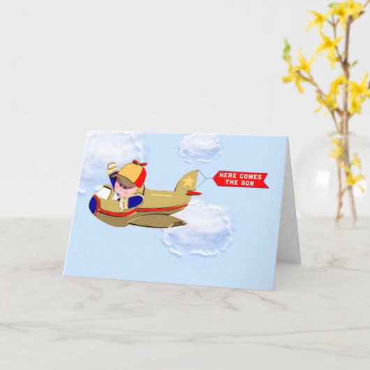 Carte Félicitations pour bébé garçon (Fleur jaune)