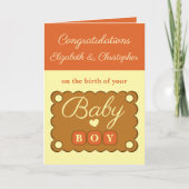 Carte Félicitations pour bébé garçon orange jaune (Devant)