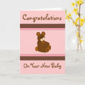 Carte Félicitations pour bébé rose (Fleur jaune)