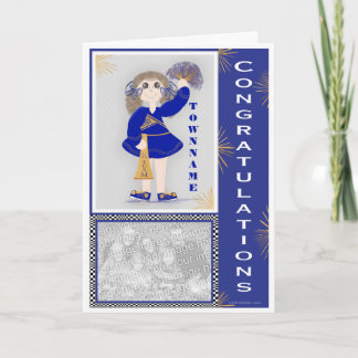 Carte Félicitations pour la Pom-pom girl d'or et de bleu
