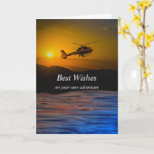 Carte Félicitations pour la retraite avec hélicoptère (Fleur jaune)