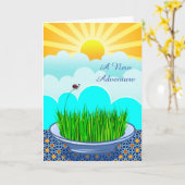 Carte Félicitations pour la retraite avec l'herbe Ladybu (Fleur jaune)