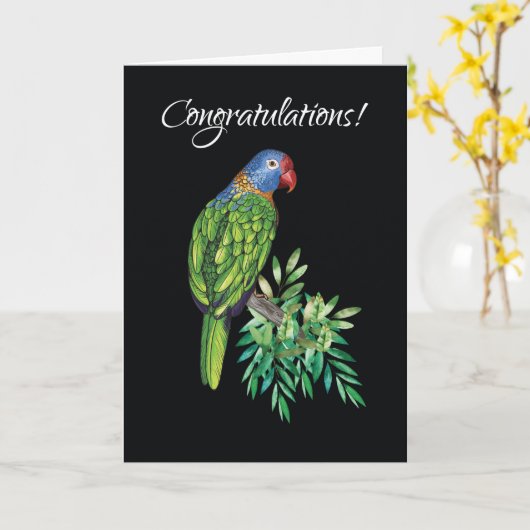 Carte Félicitations pour l'adoption d'un nouveau perroqu (Fleur jaune)