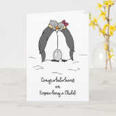 Carte Félicitations pour l'attente de pingouins mignons (Fleur jaune)