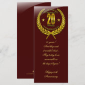 Carte Félicitations pour le 20e anniversaire (Devant / Derrière)