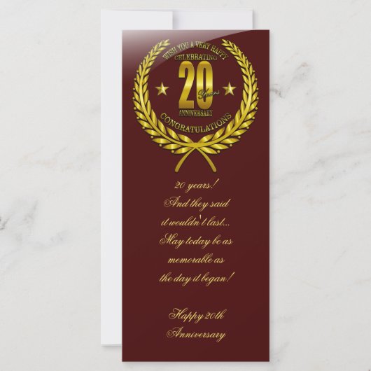 Carte Félicitations pour le 20e anniversaire (Devant)