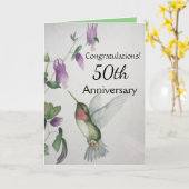 Carte Félicitations pour le 50e anniversaire Hummingbird (Fleur jaune)