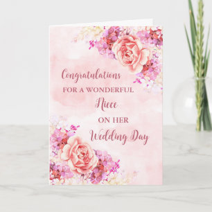Carte Félicitations pour le jour de mariage rose floral